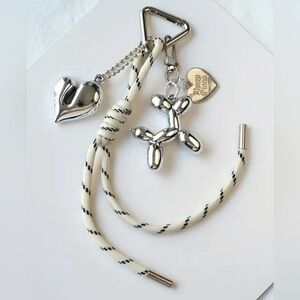 New White & Silver Bowknot Clasp Balloon Charm With Heart